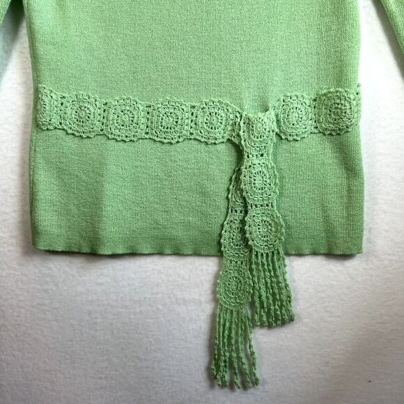 Sag Harbor 3/4 Sleeve Sweater Spring Green Fairy Cottage Crochet Belt Sz PS EUC - Picture 6 of 7